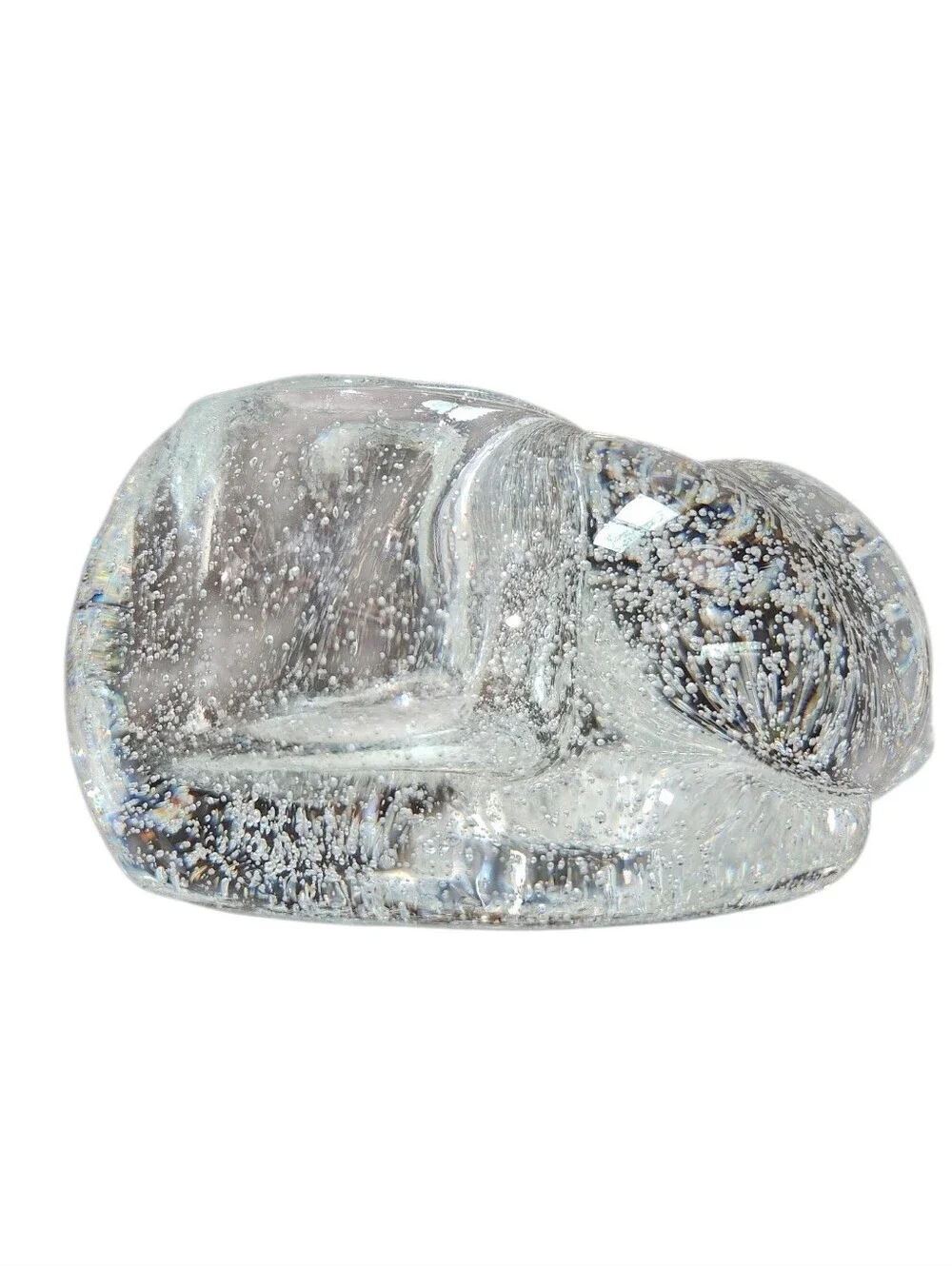 INDIANA GLASS Bubble Glass Sleeping Cat Votive Candle Holder NWT